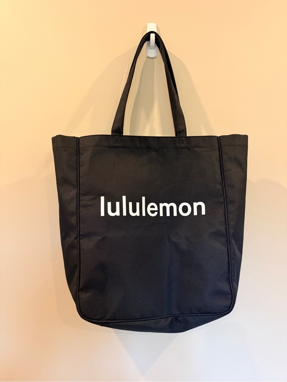 Lululemon Black Logo Tote Bag, Large Nylon Shopper